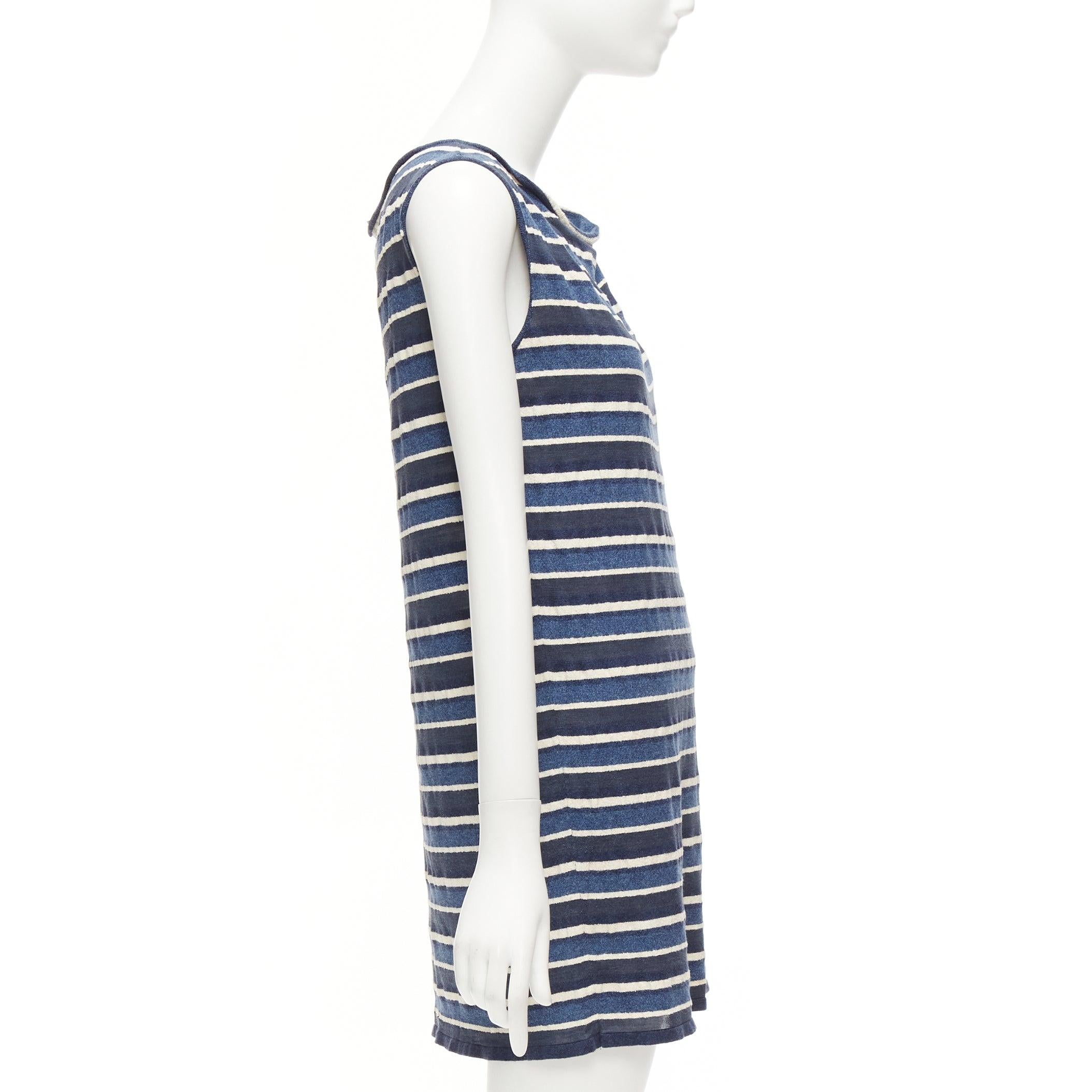 Women's CHANEL 07P blue cream striped cotton silk blend CC cowl neck mini dress FR36 S For Sale