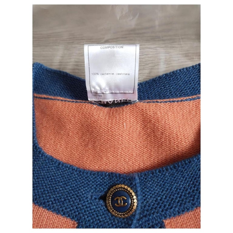Chanel 07P Denim-switched Silk and Cashmere-blend Knit Top P30378 Navy x Gray 36 [Used] [Authentic Guaranteed]