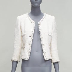 Chanel 07P off-White tweed doré logo CC garniture tressée 4 poches FR36 S