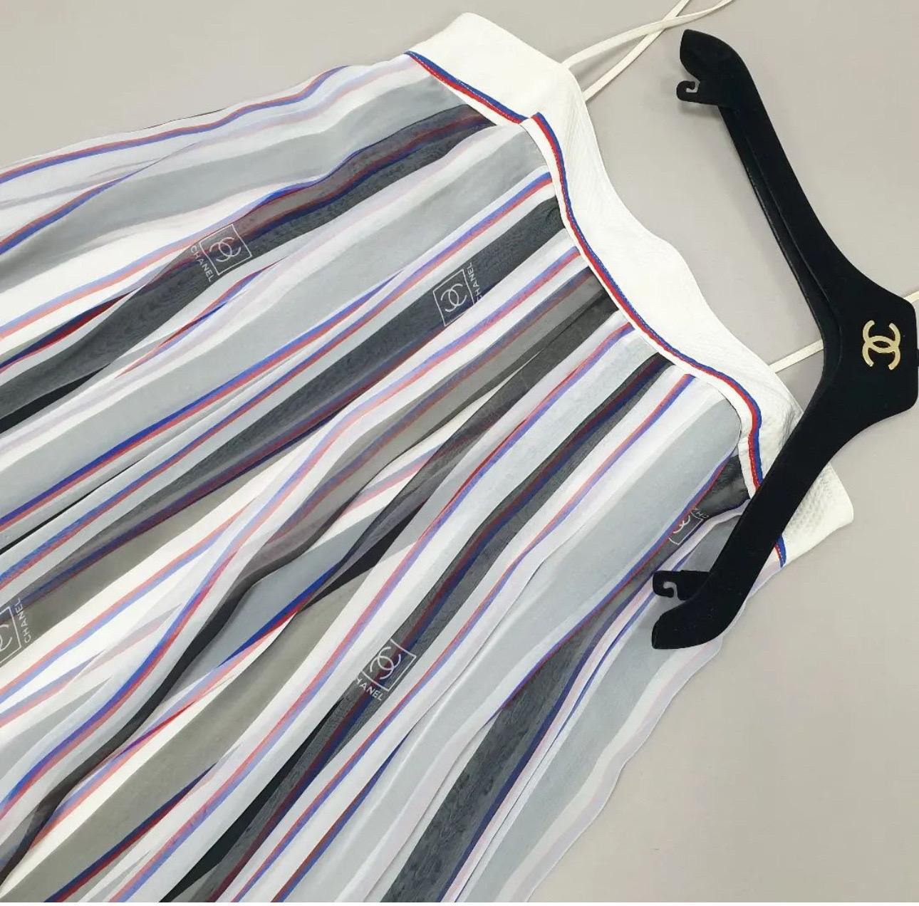 Women's CHANEL 07P Tunic Dress Cami Dress Coco Mark Striped Silk  For Sale
