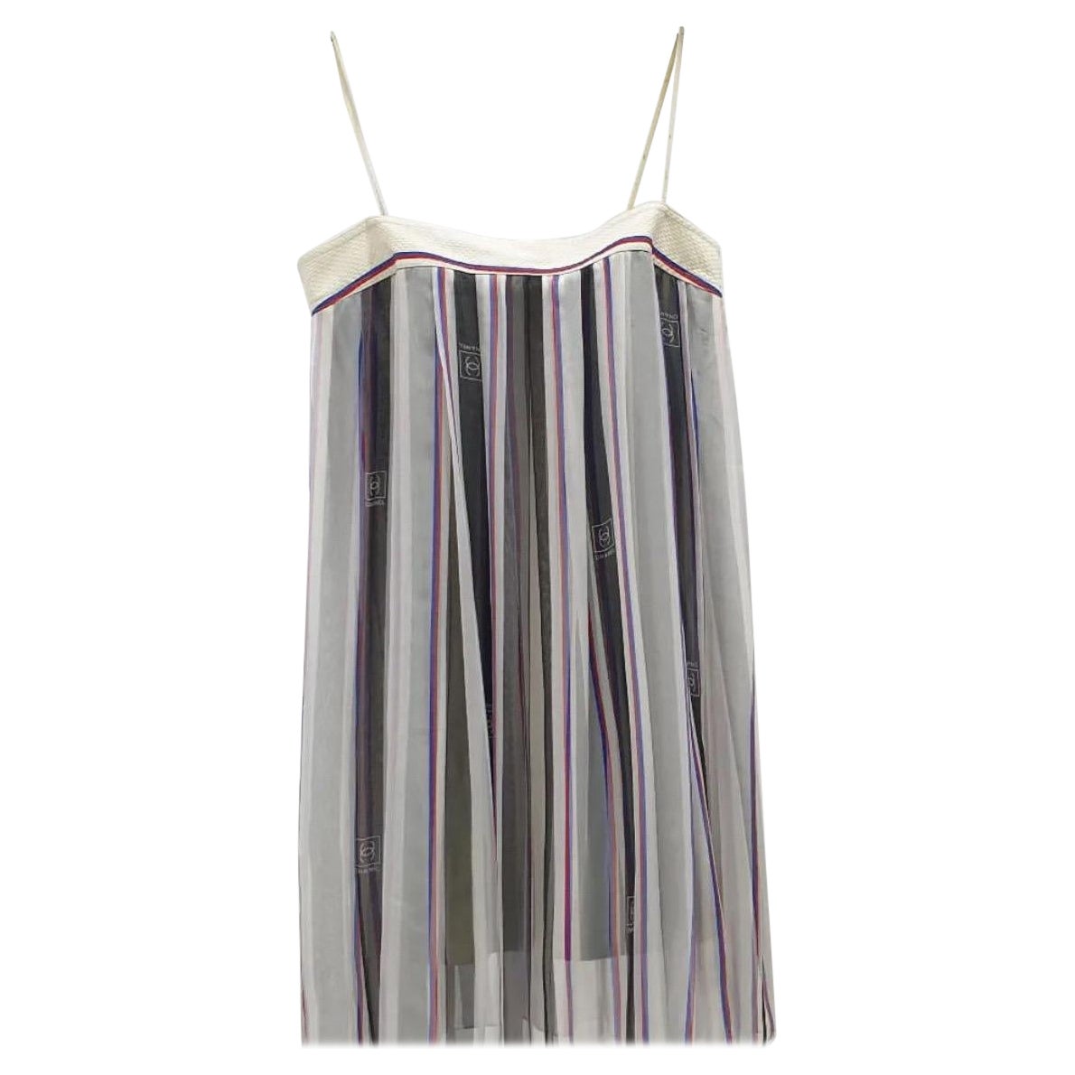 CHANEL 07P Tunic Dress Cami Dress Coco Mark Striped Silk