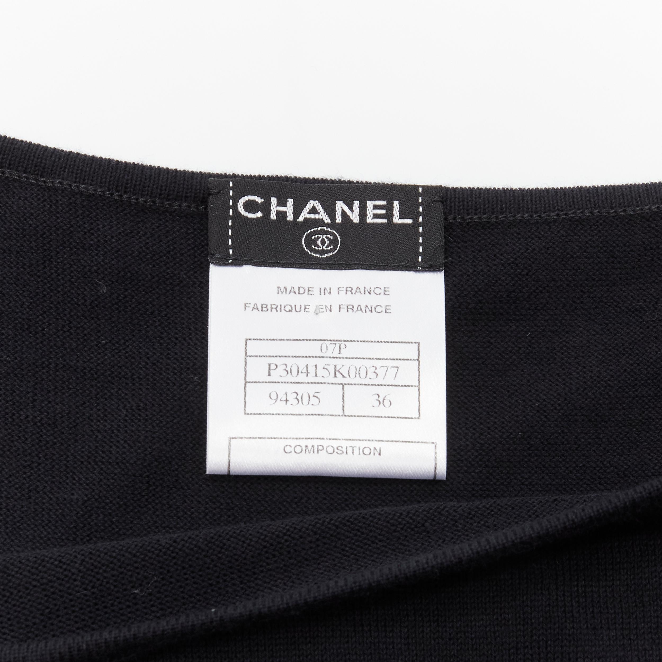 CHANEL 07P Vintage schwarzes CC-Logo-Top aus Baumwolle mit Bootsausschnitt FR36 S im Angebot 4