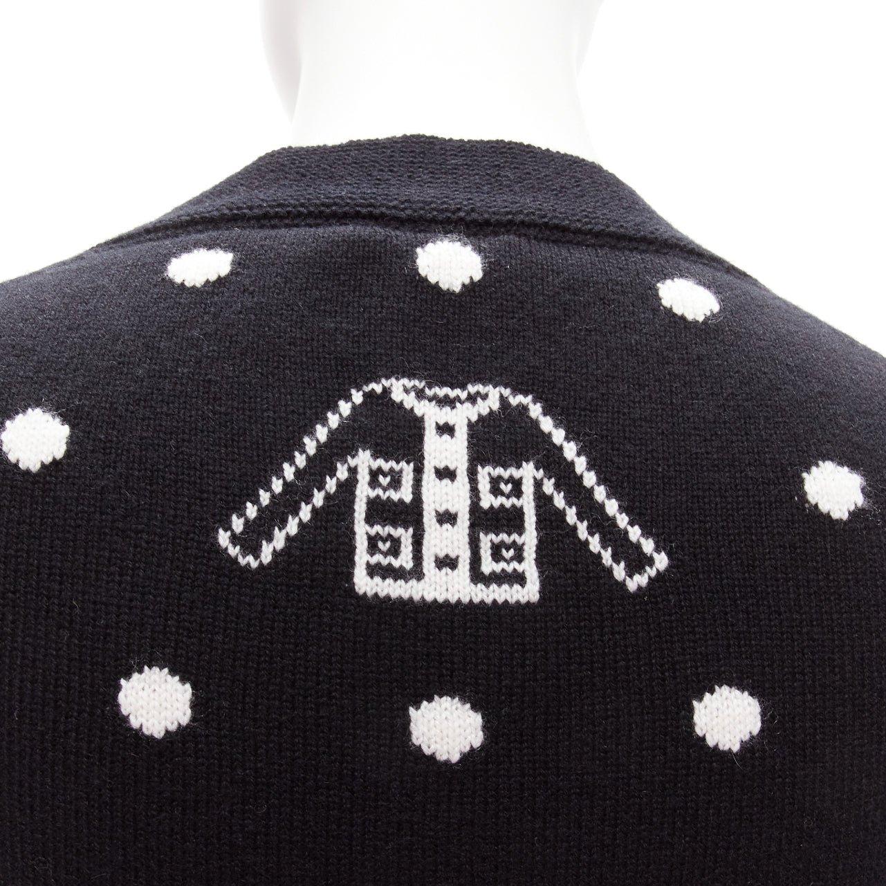 Black CHANEL 08A 100% cashmere silver embellished black polka dot cardigan FR34 XS For Sale