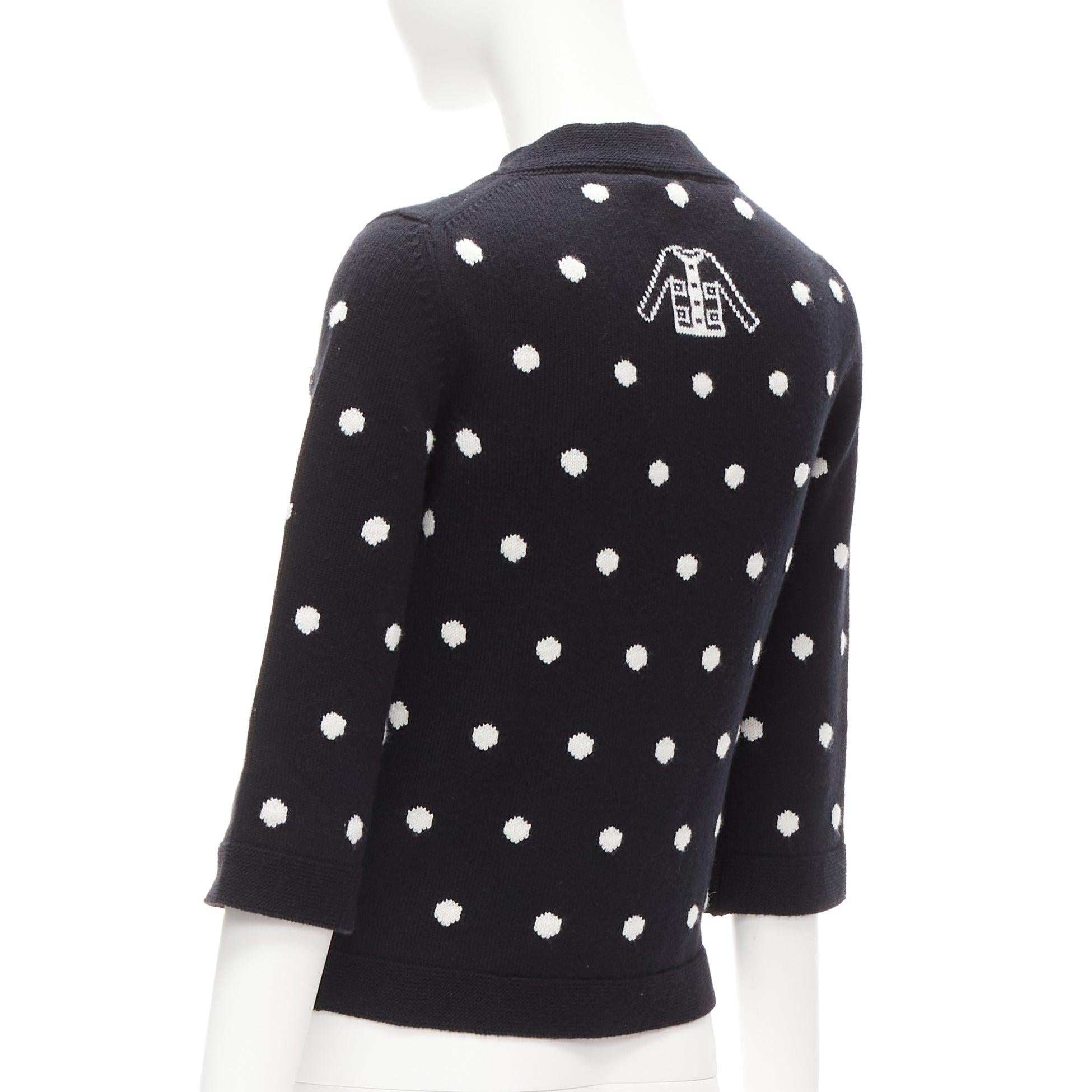 CHANEL 08A 100% cashmere silver embellished black polka dot cardigan FR34 XS For Sale 1