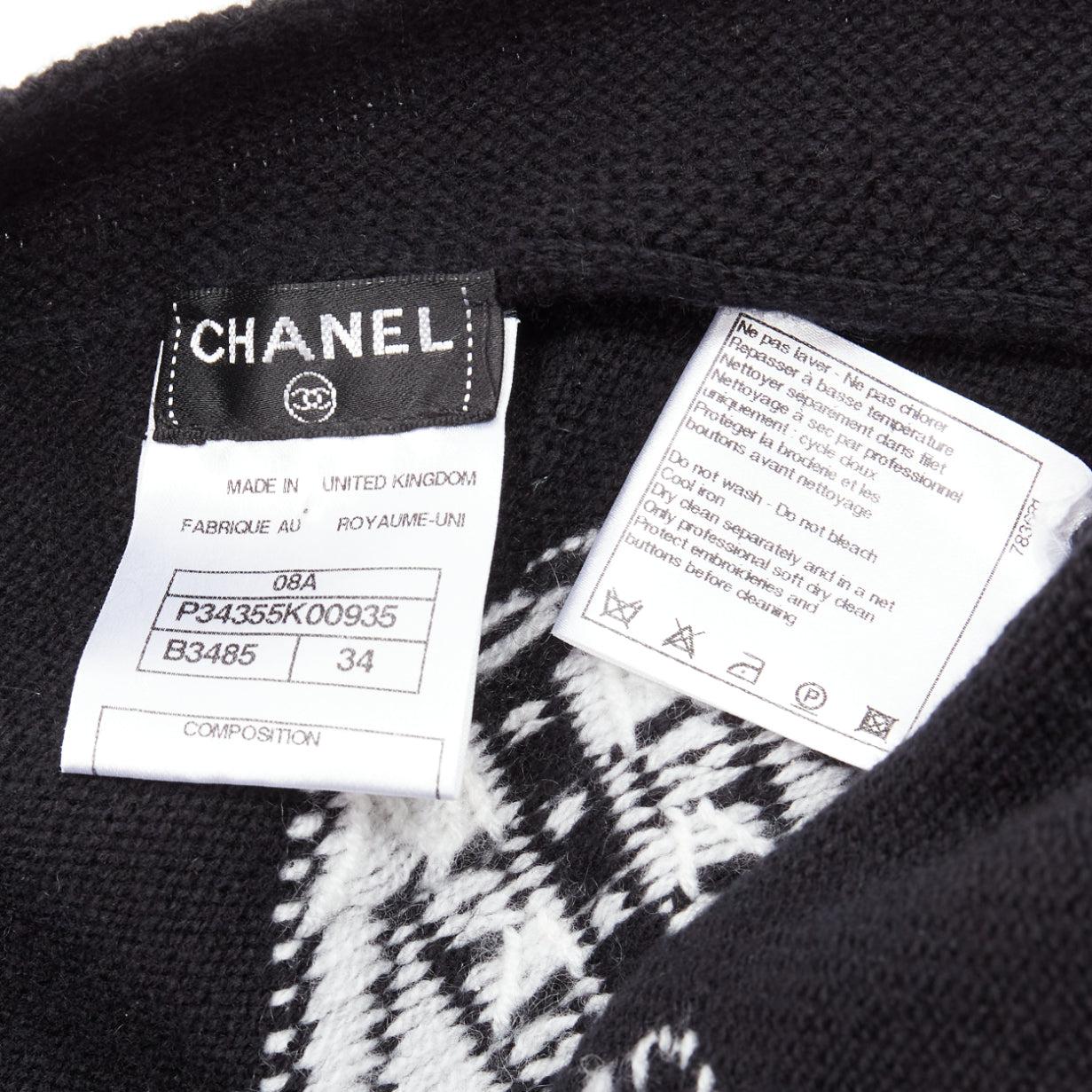 CHANEL 08A 100% cashmere silver embellished black polka dot cardigan FR34 XS For Sale 3