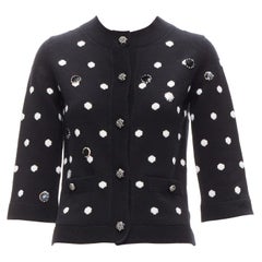 CHANEL 08A 100% cashmere silver embellished black polka dot cardigan FR34 XS