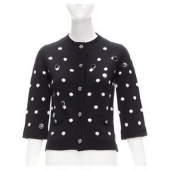 CHANEL 08A 100% cashmere silver embellished black polka dot cardigan FR34 XS