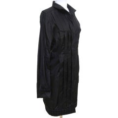 Chanel Black Silk Taffeta Coat Dress Cashmere Trim Button Down Sz 40 08A 2008