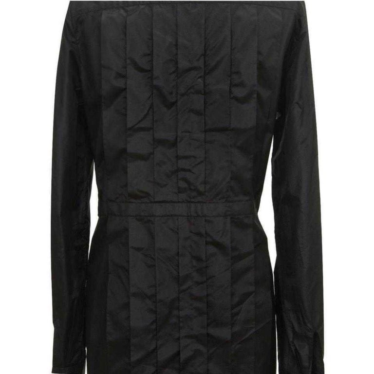 Chanel Black Silk Taffeta Coat Dress Cashmere Trim Button Down Sz 40 08A  2008