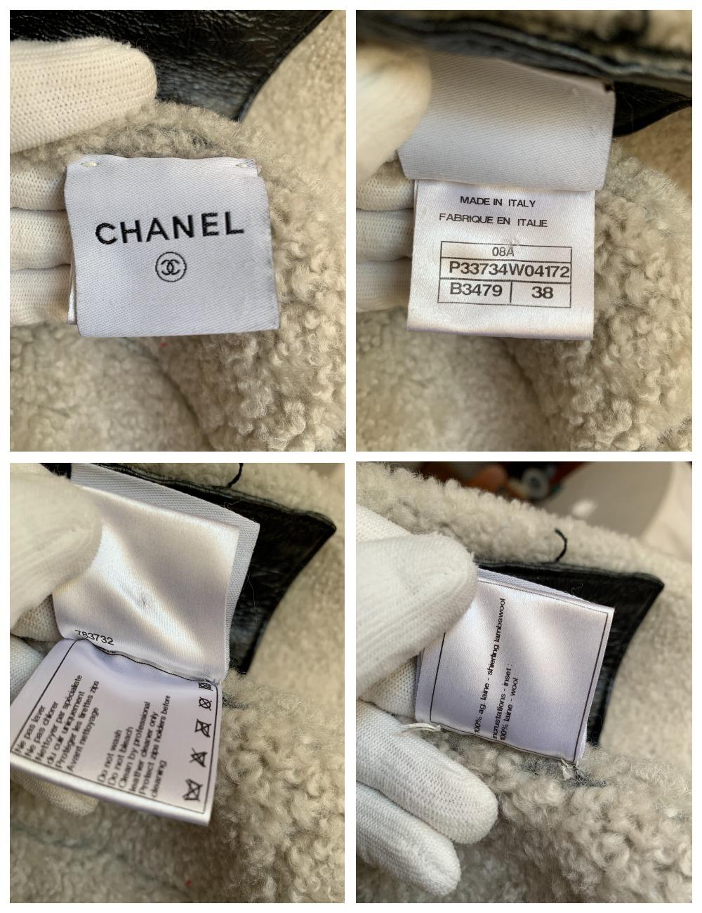Chanel 08A 2008 Sport CC Giacca con zip e cappuccio in pelle d'agnello e shearling in vendita 15