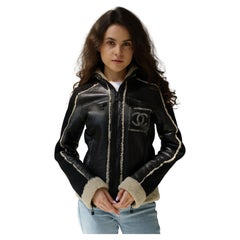 Chanel 08A 2008 Sport CC Zip Up Hooded Jacket Lambskin with Shearling