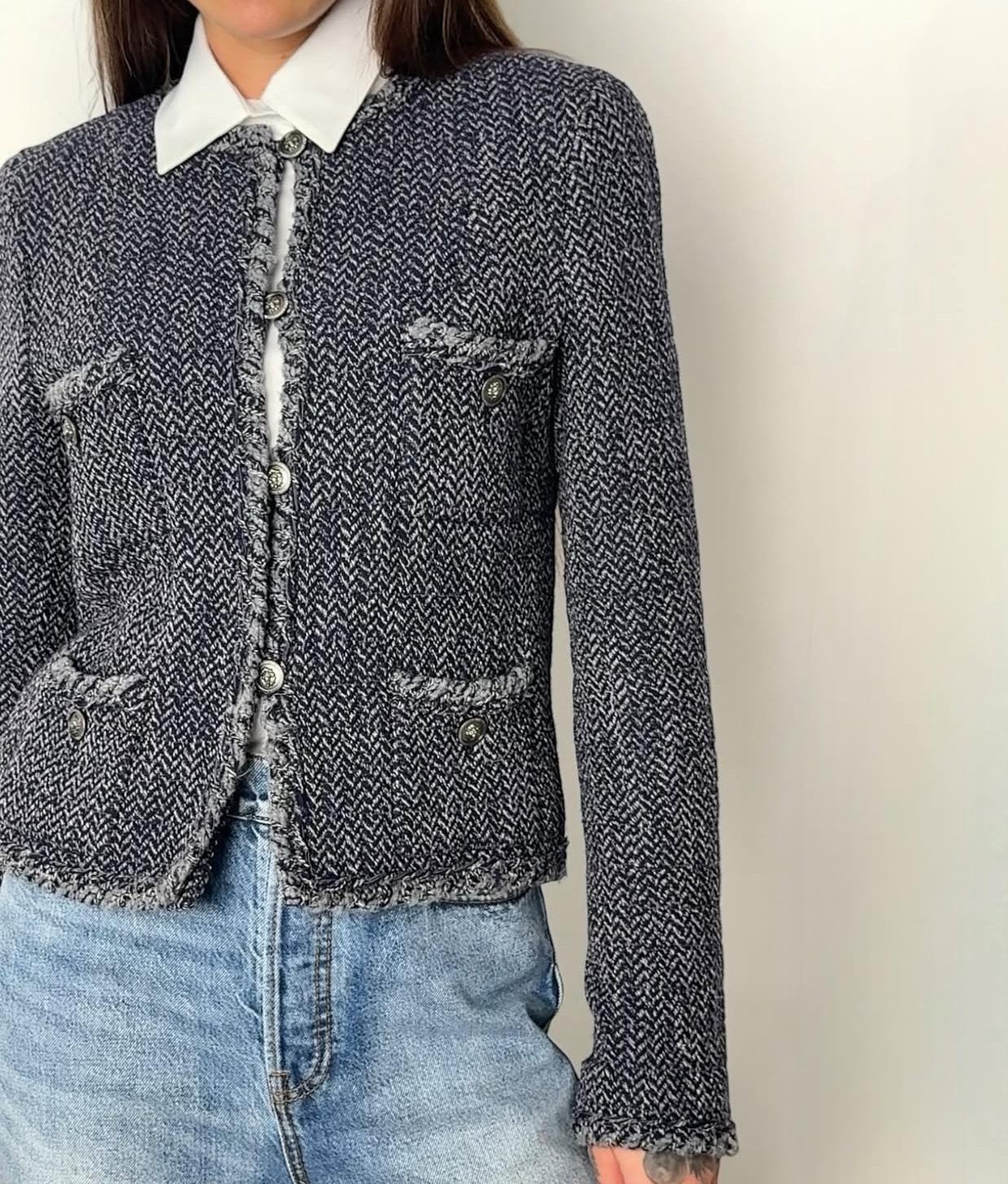 Nero Chanel 08A Giacca Blazer in tweed con 4 tasche e trecce di Lesage Sz.36 in vendita