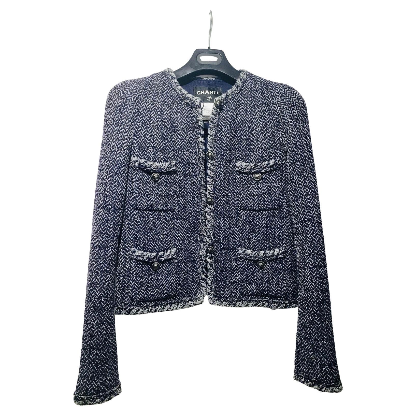 Chanel 08A Giacca Blazer in tweed con 4 tasche e trecce di Lesage Sz.36 in vendita