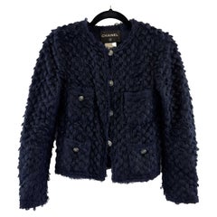 CHANEL- 08A Veste Boucle Texturée en Mohair Automne 2008 - Marine - FR 38 US 6