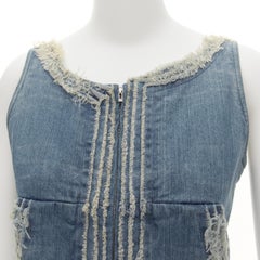 CHANEL 08A Carousel Laufsteg Blaues Kleid aus Denim im Used-Look mit Reißverschluss vorne FR36 S