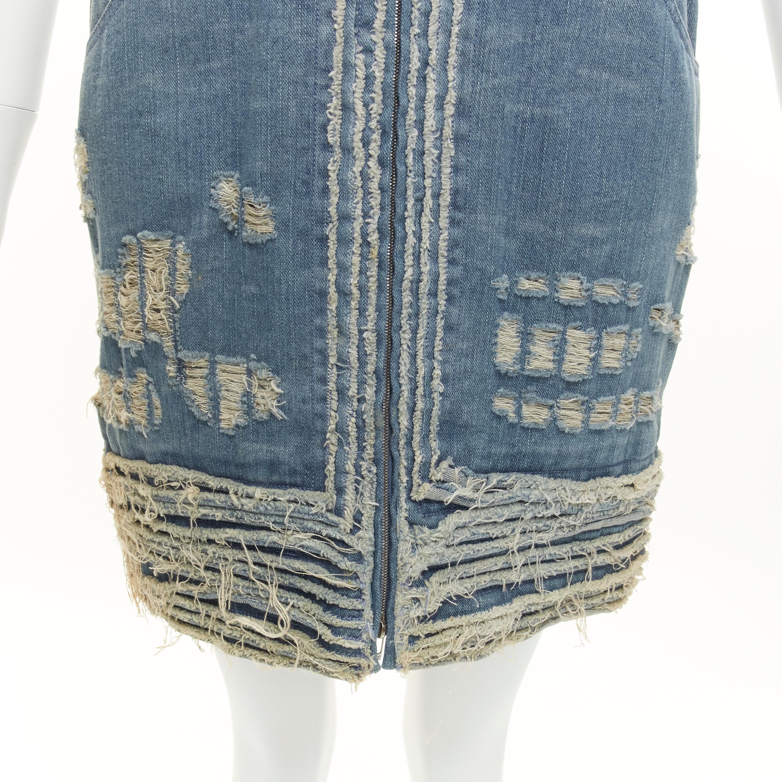 CHANEL 08A Carousel Runway blue distressed denim pocketed zip front dress FR36 S 3