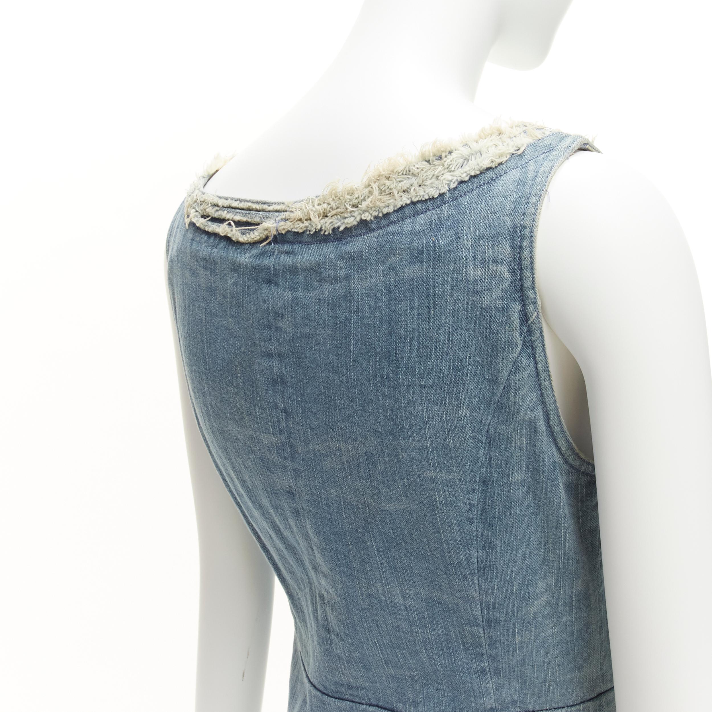 CHANEL 08A Carousel Runway blue distressed denim pocketed zip front dress FR36 S For Sale 4