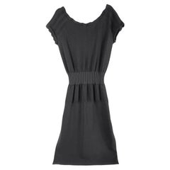 CHANEL 08A Fall 2008 Pointelle Knit Off Shoulder Dress Black FR 44 US 12