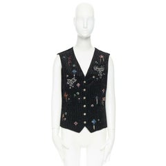 CHANEL 08A Paris-London pinstripe velvet punk lesage embroidery waistcoat FR40