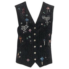 CHANEL 08A Paris-London pinstripe velvet punk lesage embroidery waistcoat FR40