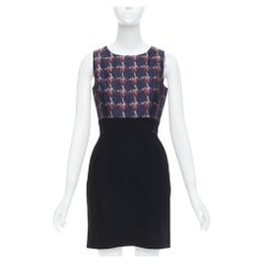 CHANEL 08A Paris-Venice navy red houndstooth print wool silk shift dress