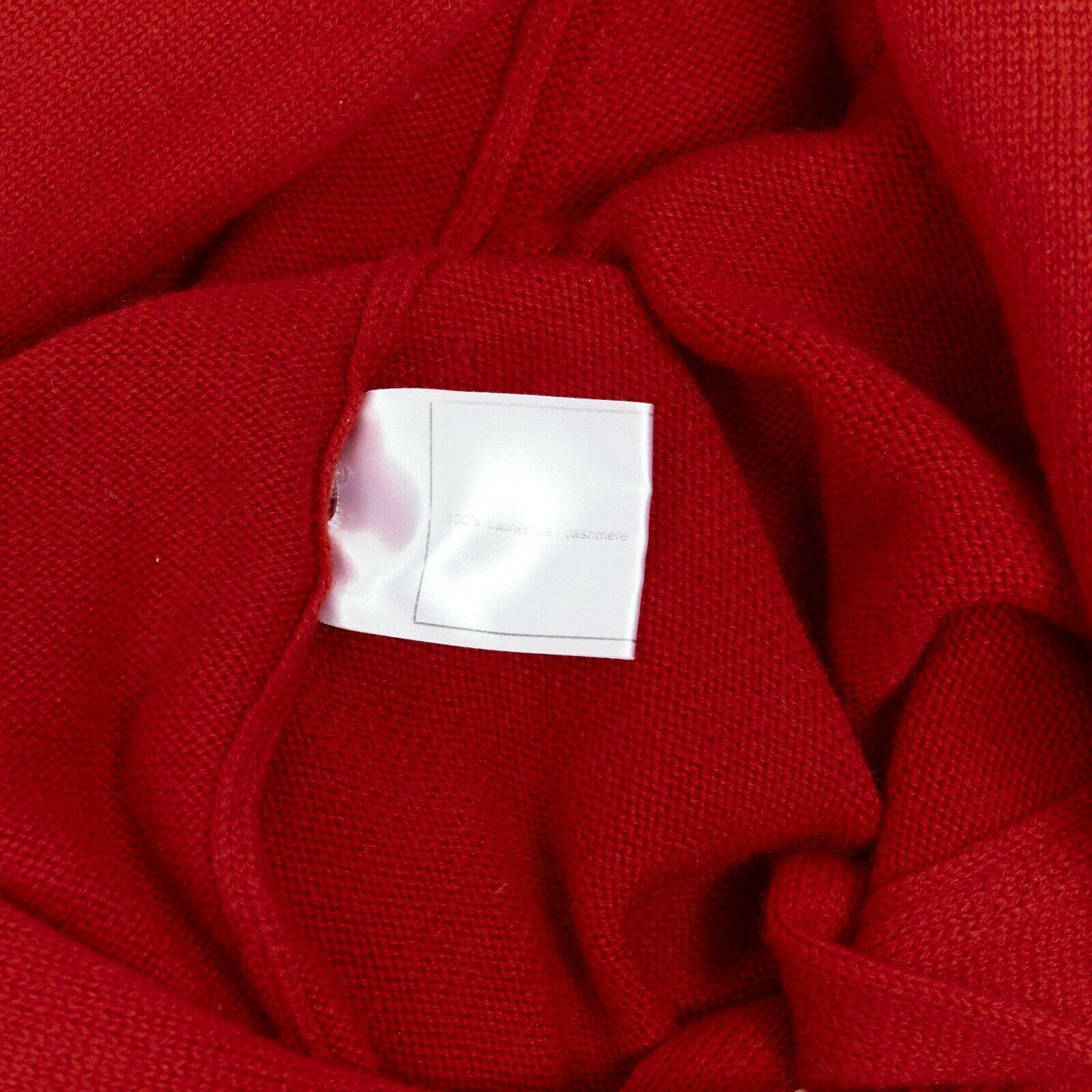 CHANEL 08A red cashmere knit rib shawl collar crystal button cardigan FR38 6