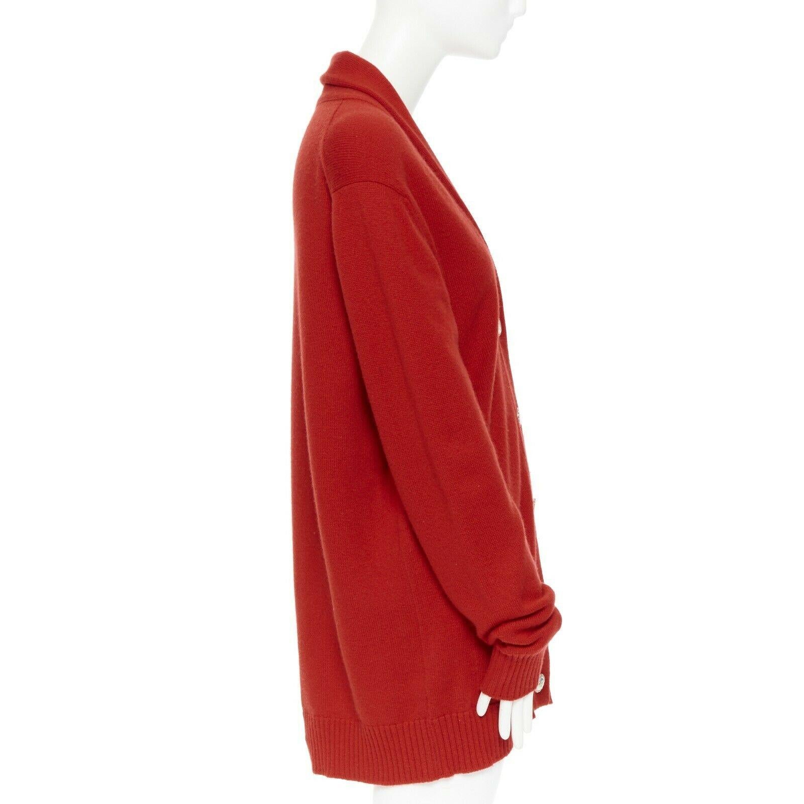 CHANEL 08A red cashmere knit rib shawl collar crystal button cardigan FR38 In Excellent Condition In Hong Kong, NT