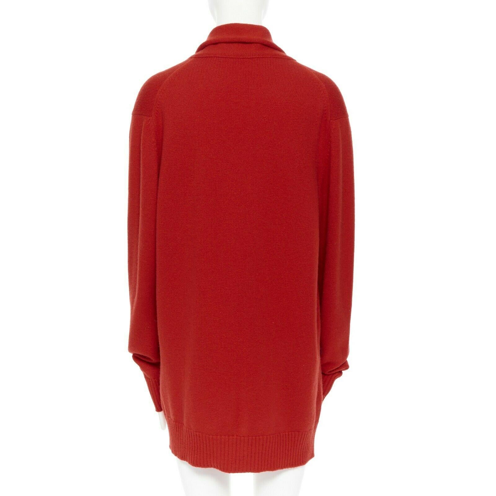 Women's CHANEL 08A red cashmere knit rib shawl collar crystal button cardigan FR38