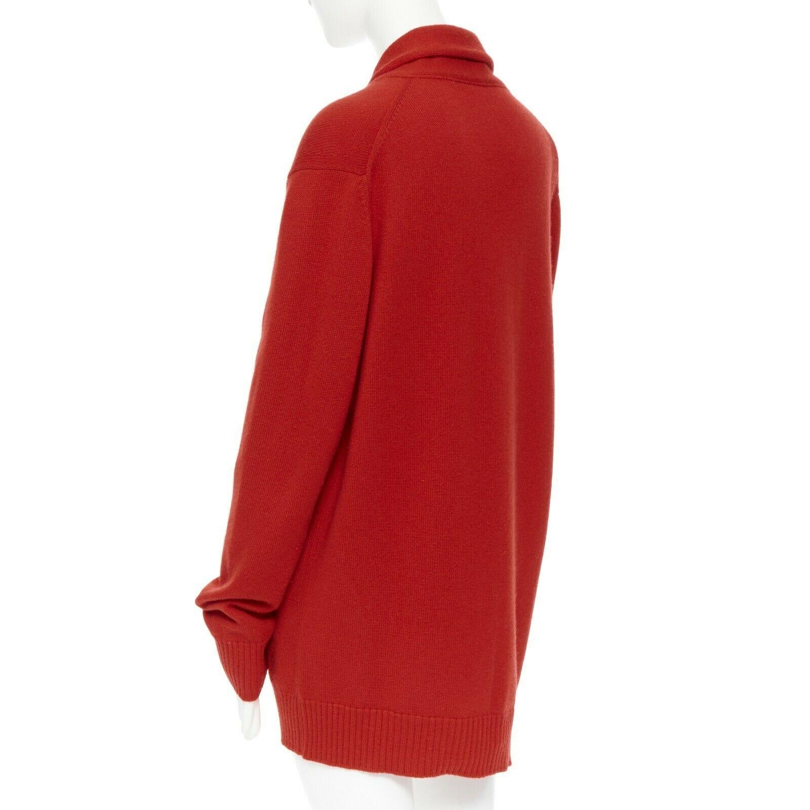 CHANEL 08A red cashmere knit rib shawl collar crystal button cardigan FR38 1