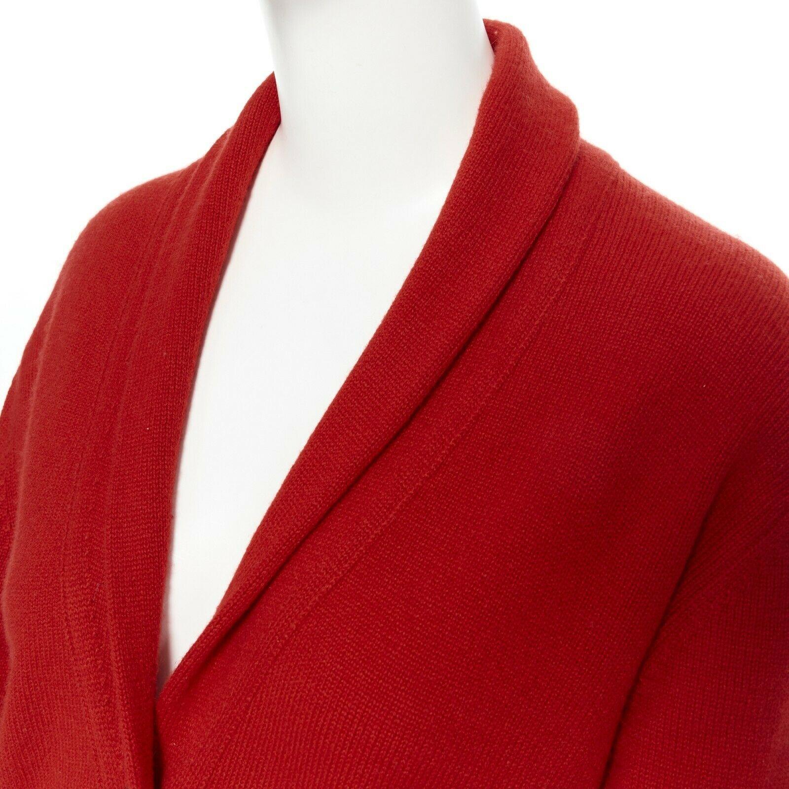 CHANEL 08A red cashmere knit rib shawl collar crystal button cardigan FR38 2