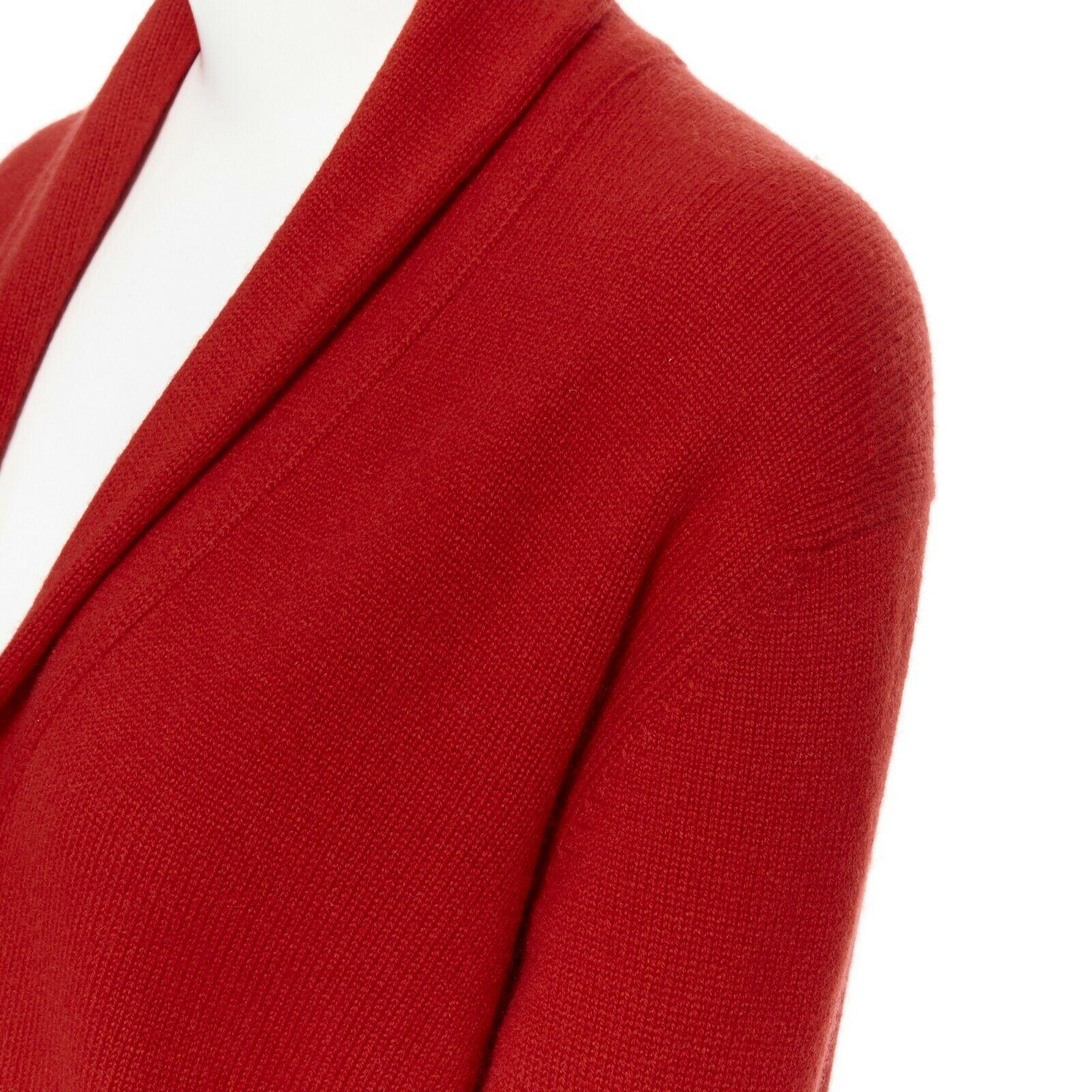 CHANEL 08A red cashmere knit rib shawl collar crystal button cardigan FR38 3