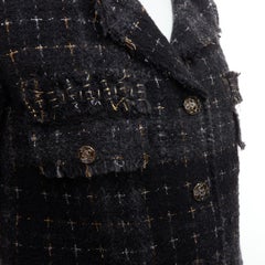 CHANEL 08A Runway Fantasy Tweed black grey silver gold wool applique jacket FR36