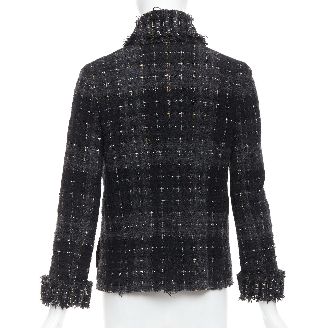 Chanel 08A Giacca in tweed fantasia passerella nero grigio argento oro lana applique FR36 in vendita 1