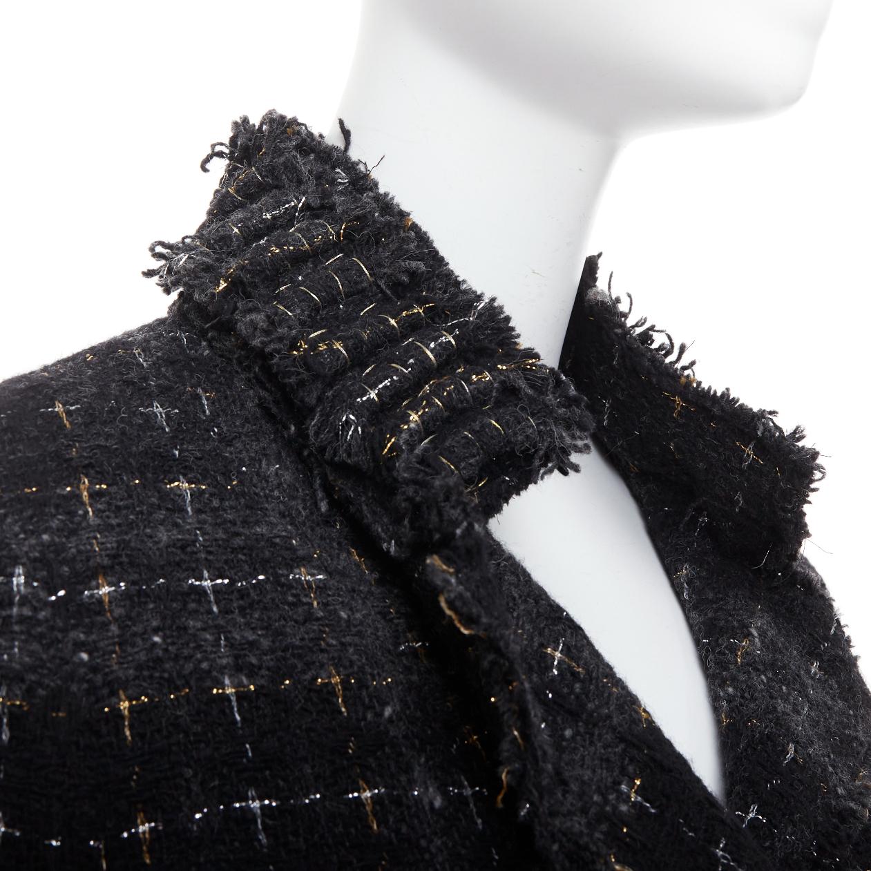 Chanel 08A Giacca in tweed fantasia passerella nero grigio argento oro lana applique FR36 in vendita 3