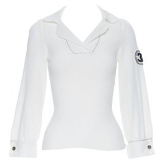 CHANEL 08C Coco Line Cabin Class CC Logo-Stickerei geripptes Poloshirt FR36 XS