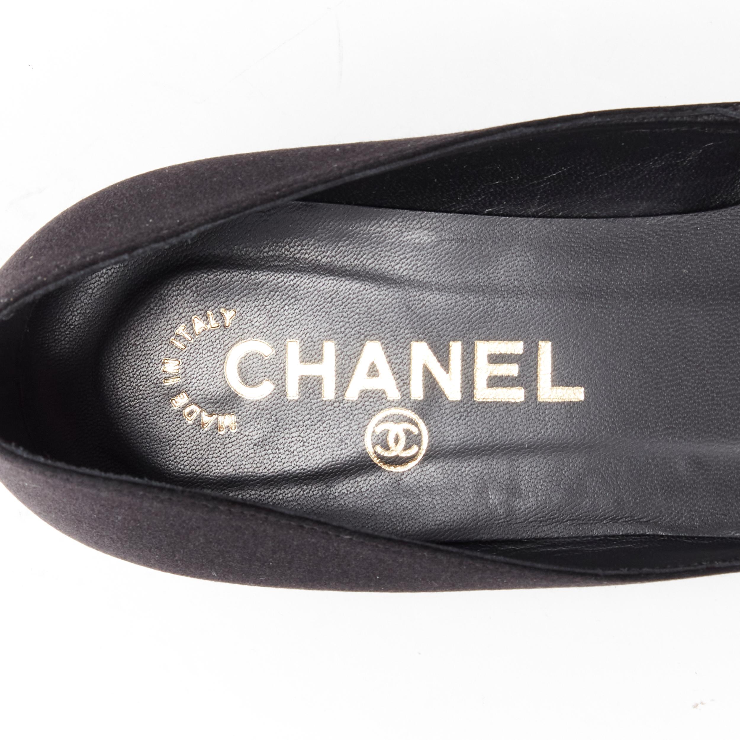 CHANEL 08C G G25751 black lace Camellia floral gold CC ballerina flats EU37.5 3