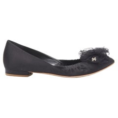CHANEL 08C G G25751 black lace Camellia floral gold CC satin ballet flats EU37.5