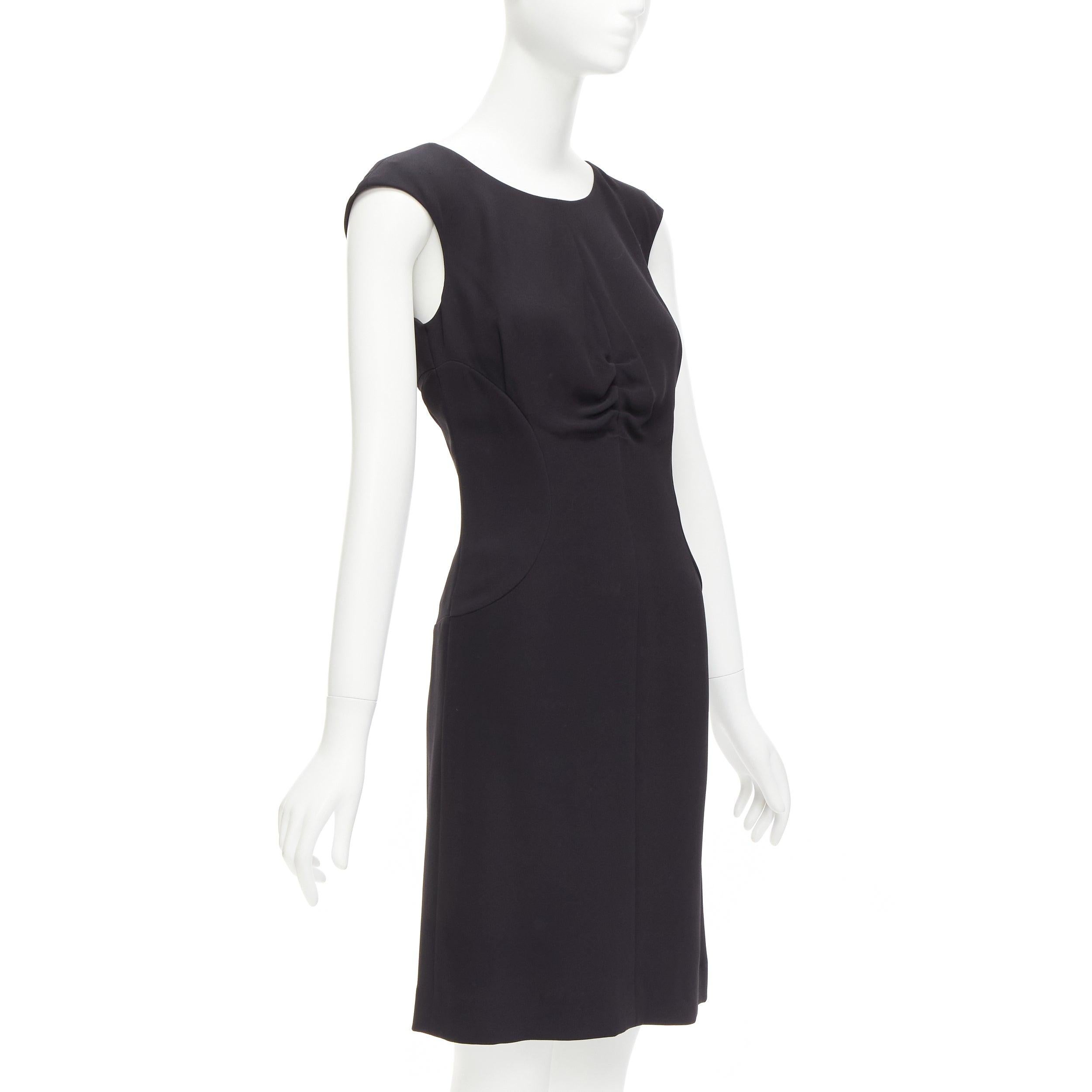 Black CHANEL 08P black 100% silk ruched front boned waist shift dress FR34 XS