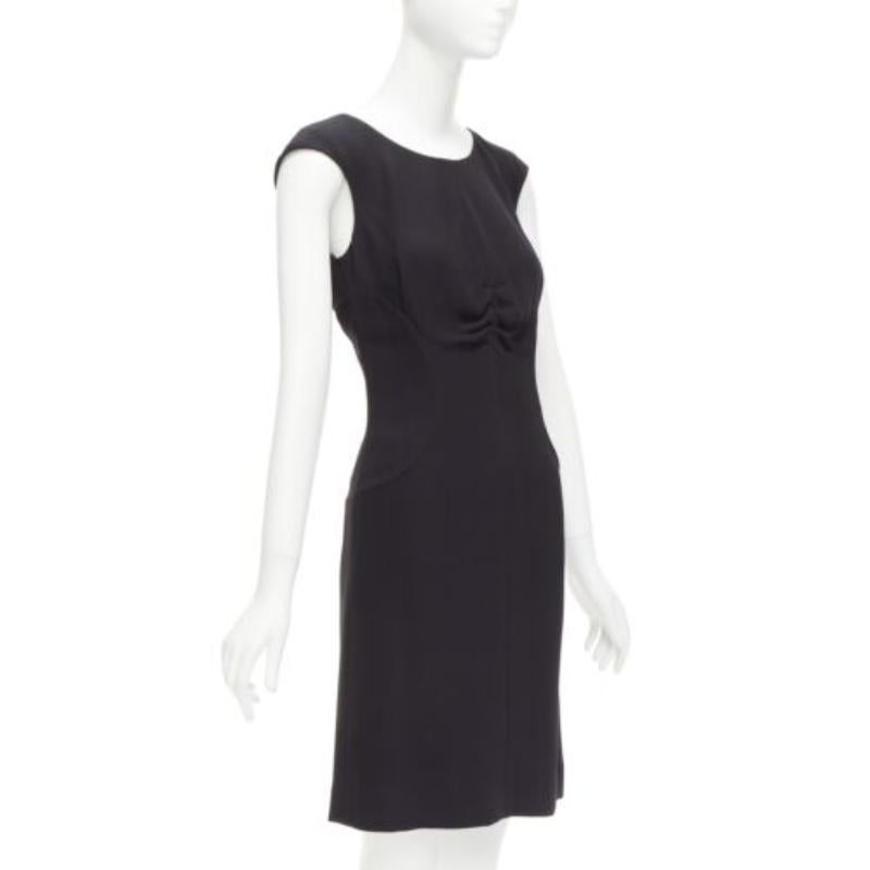 Black CHANEL 08P black 100% silk ruched front boned waist shift dress FR34 XS For Sale