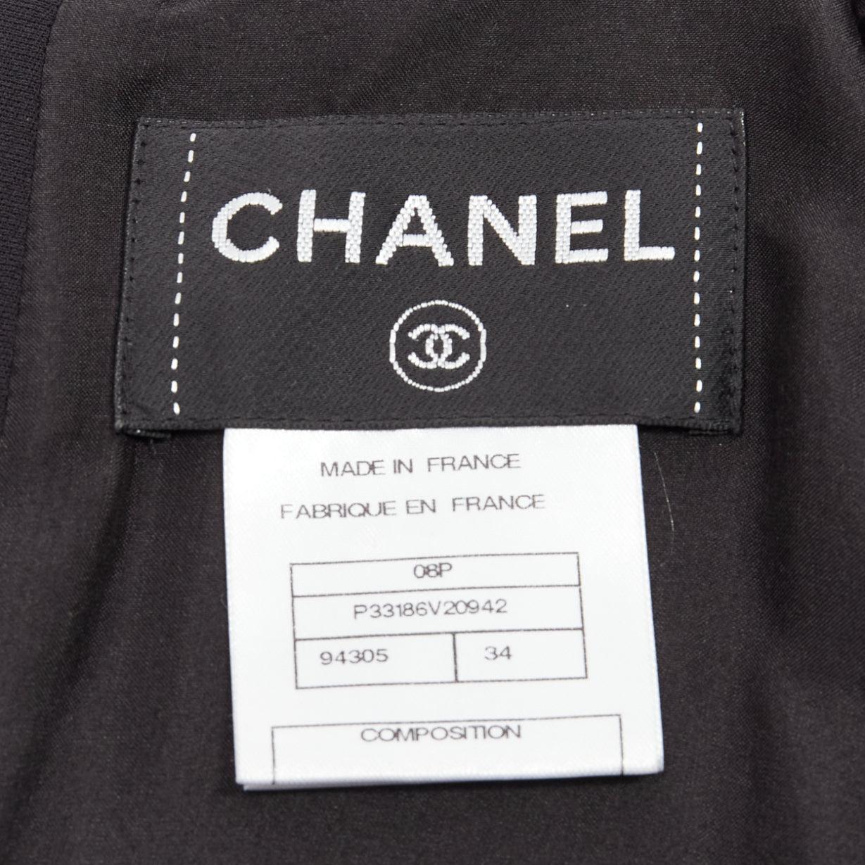 CHANEL 08P noir 100 % soie robe droite à taille désossée froncée sur le devant FR34 XS en vente 4