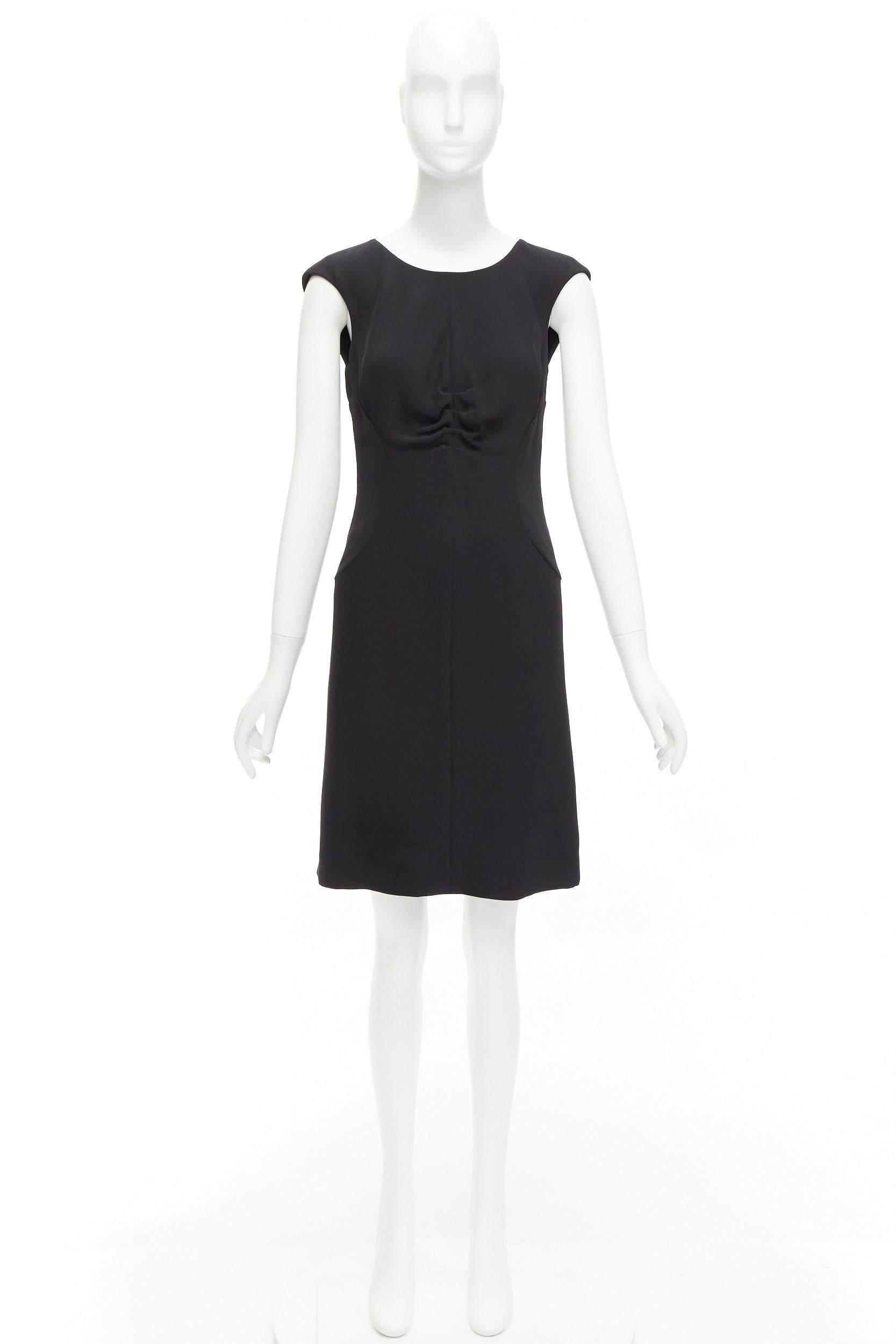 CHANEL 08P black 100% silk ruched front boned waist shift dress FR34 XS For Sale 5