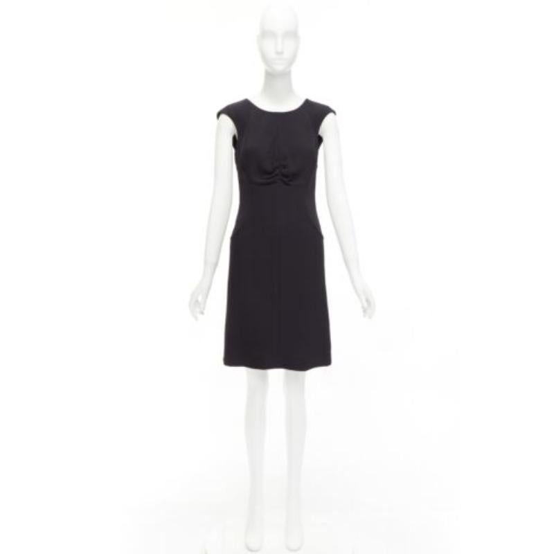 CHANEL 08P black 100% silk ruched front boned waist shift dress FR34 XS For Sale 4