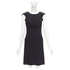 CHANEL 08P black 100% silk ruched front boned waist shift dress FR34 XS