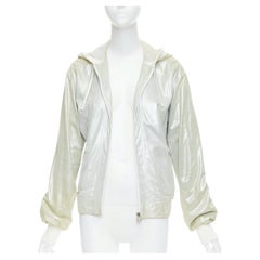 CHANEL 08P Vintage metallic lambskin leather rib trim hooded zip jacket FR38 M