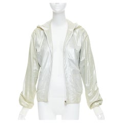 CHANEL 08P Vintage metallic lambskin leather rib trim hooded zip jacket FR38 M