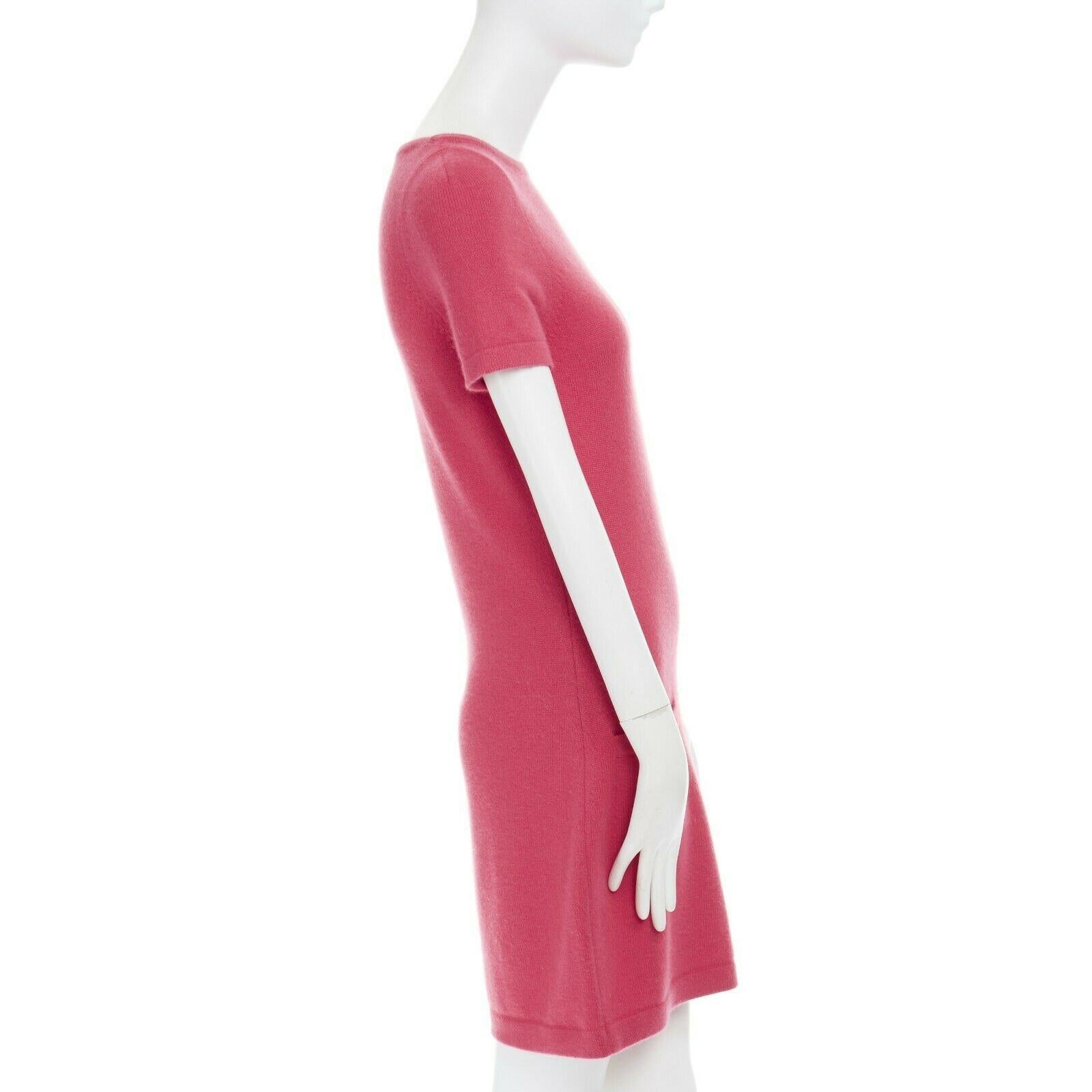 Women's CHANEL 09A 100% cashmere pink dual CC button pocket patched sleeve dress FR36 S