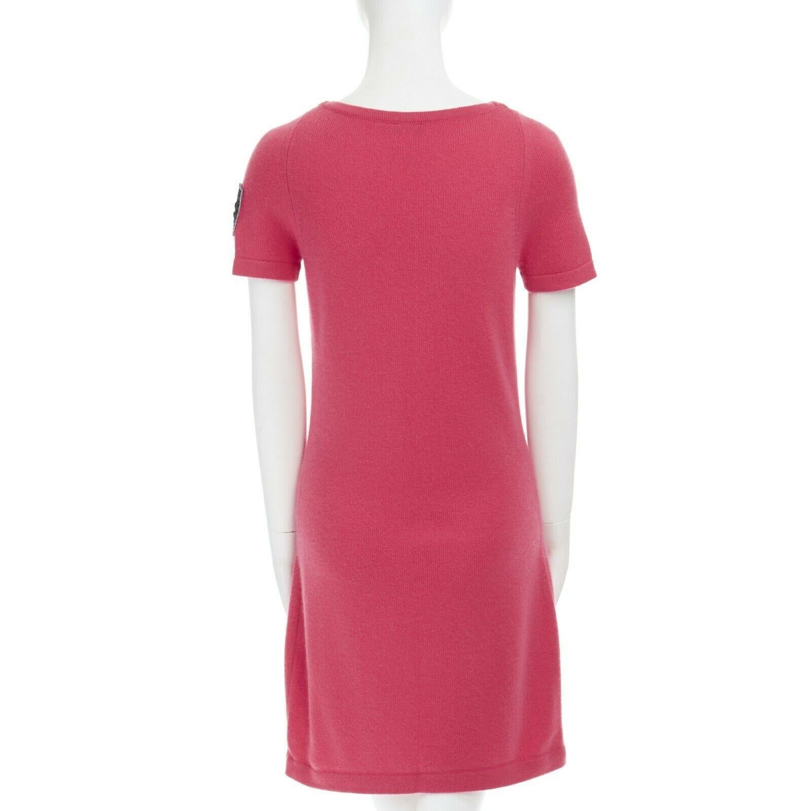 CHANEL 09A 100% cashmere pink dual CC button pocket patched sleeve dress FR36 S 1