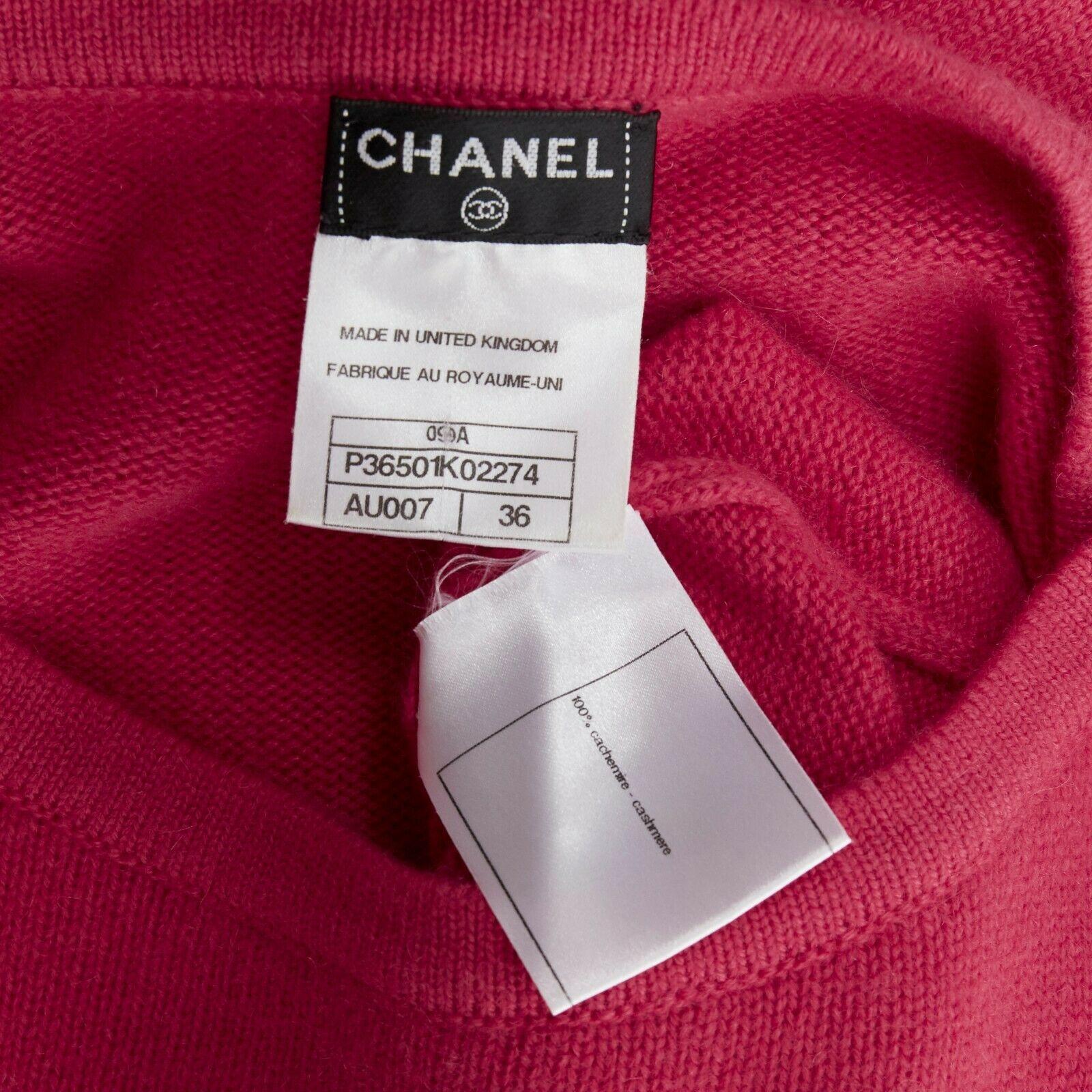 CHANEL 09A 100% cashmere pink dual CC button pocket patched sleeve dress FR36 S 4