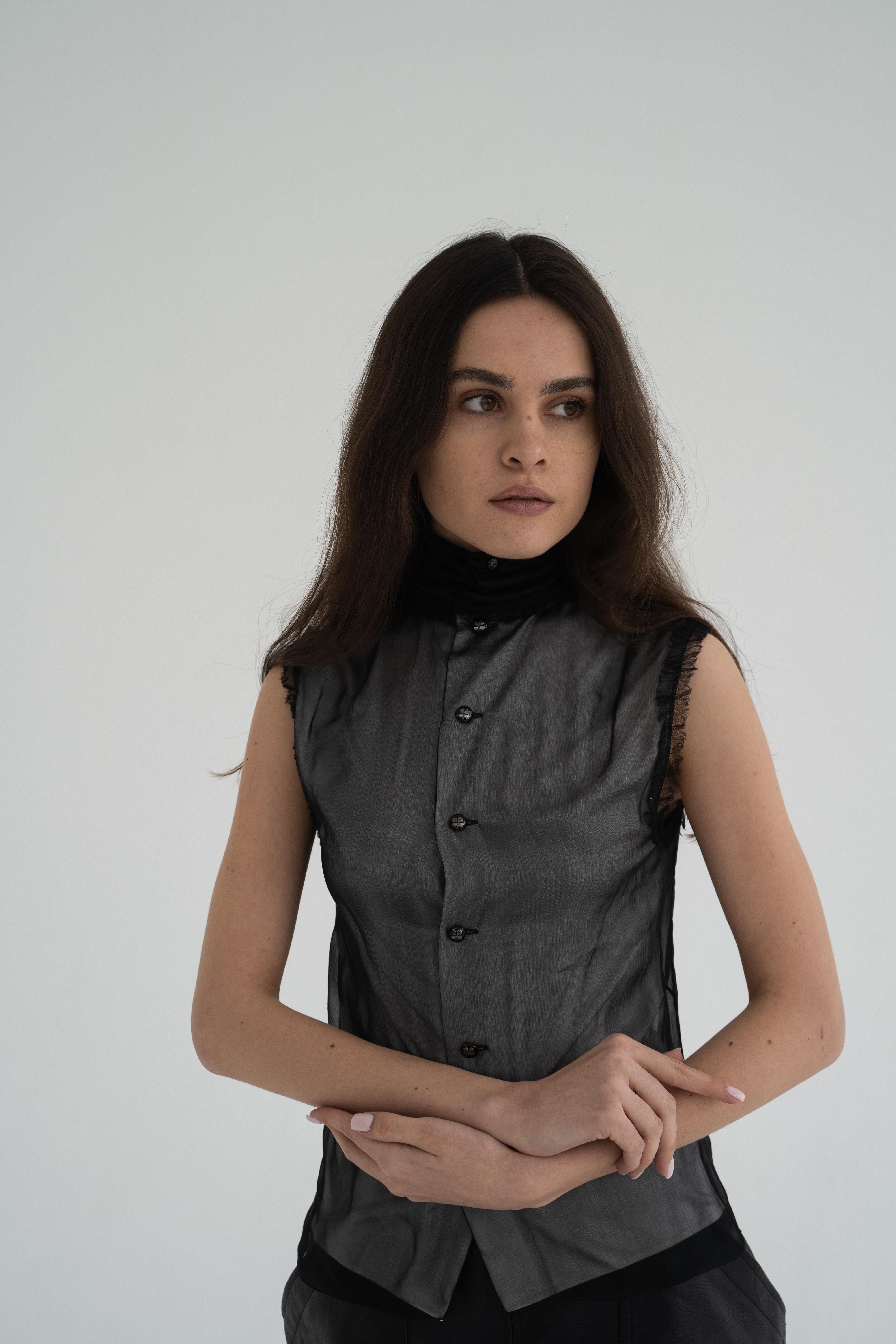 Black CHANEL 09A 2009 Karl Lagerfeld silk Top For Sale