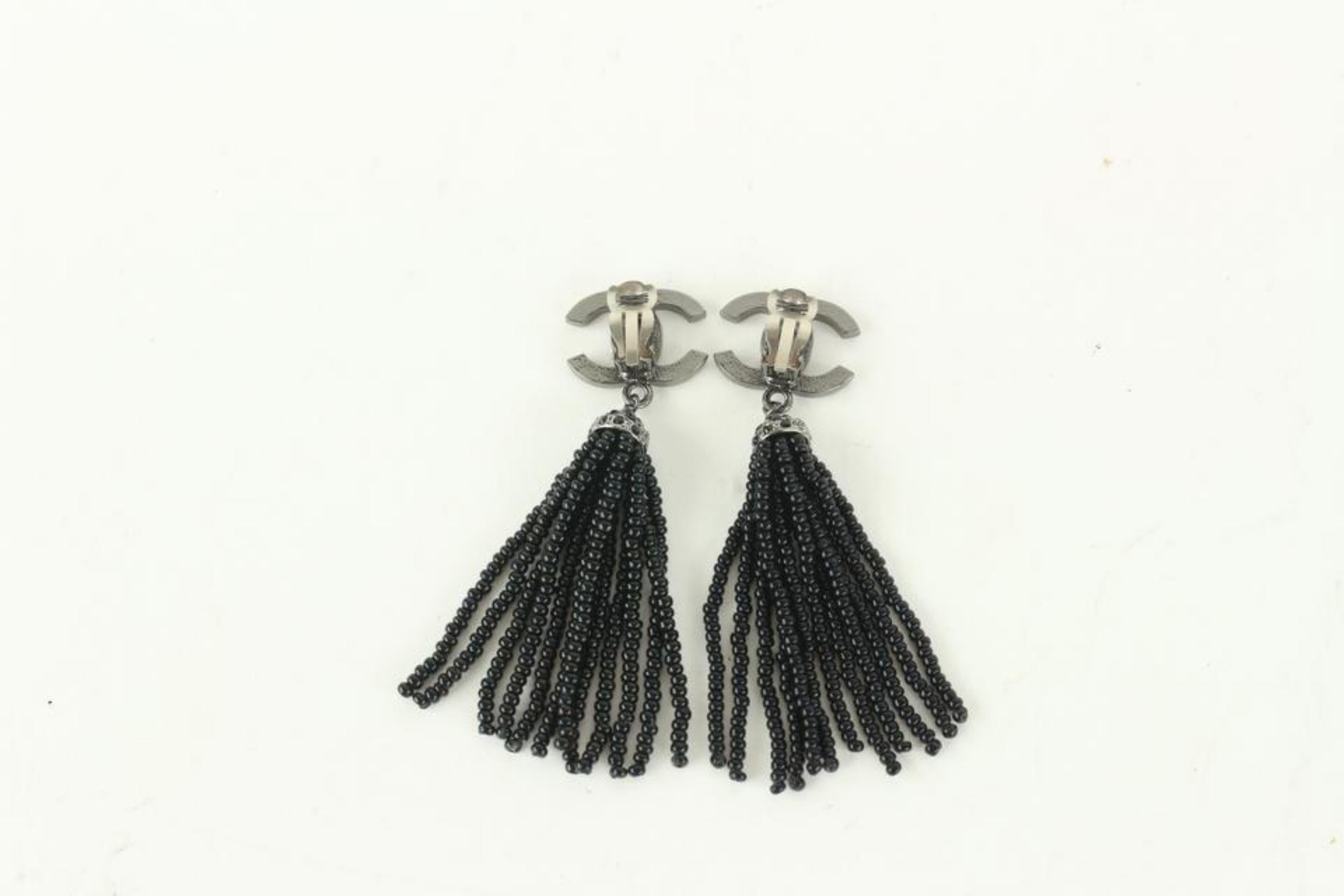 Chanel 09A Black Crystal CC Tassel Earrings 107c45 5